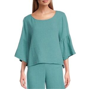 Bryn Walker Frida Cotton Gauze Bell Sleeve Boat Neck Popover Top Blouse - Small